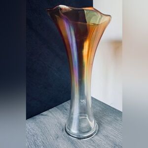 Elegant Carnival Marigold Glass Swung Vase